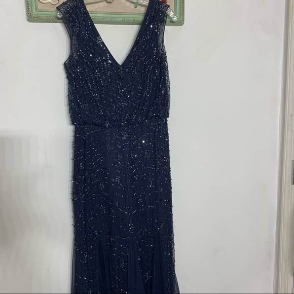 Aidan Mattox Sequin v-neck & back mermaid navy full length evening dress 8 women - Picture 3 of 10